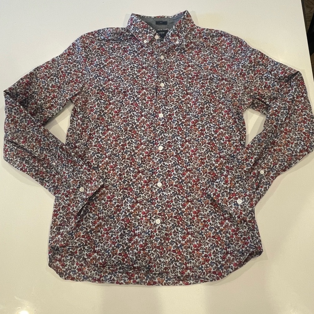 J. Crew Men's Floral Button-Down Shirt in Red, Blue, White - sz medium-slim fit